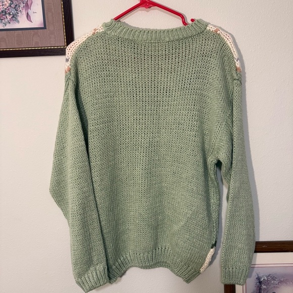 Green and Pink Vintage Grannycore Ramie Cotton Floral Sweater women’s Medium - Picture 4 of 4